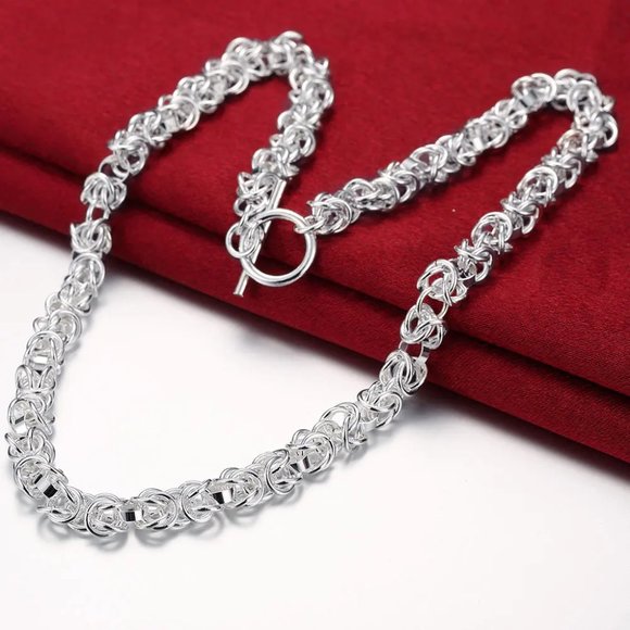 Fashion Jewelry Other - 18 Inch Long Byzantine Toggle Chain  7mm Wide Stamped .925 Solid Sterling Silver
